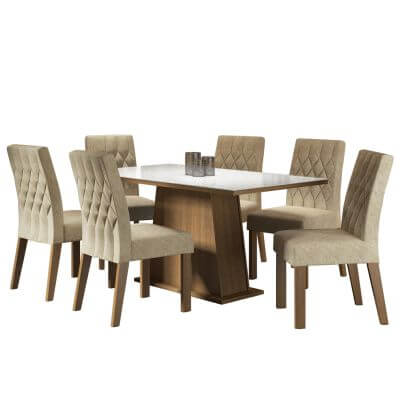 Conjunto Sala De Jantar Madesa Rafaela Mesa Tampo De Vidro Com 6 Cadeiras Rustic/Branco/Imperial Marrom