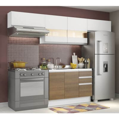 Cozinha Compacta Madesa Marina 3 Gavetas Branco/Rustic/Branco