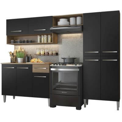 Cozinha Compacta Madesa Emilly Pop Com Armário E Balcão Rustic/Preto Marrom