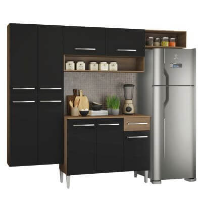 Cozinha Completa Madesa Emilly Fit Com Armário, Balcão E Paneleiro Suspenso Rustic/Preto Marrom