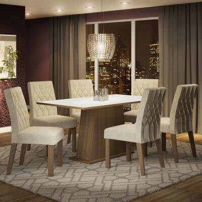 Conjunto Sala De Jantar Madesa Daniela Mesa Tampo De Madeira Com 6 Cadeiras Rustic/Branco/Imperial Marrom