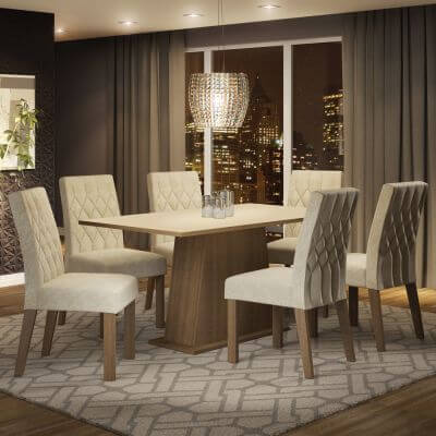 Conjunto Sala De Jantar Madesa Daniela Mesa Tampo De Madeira Com 6 Cadeiras Rustic/Crema/Imperial Marrom