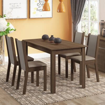 Conjunto Sala De Jantar Rosa Madesa Mesa Com 4 Cadeiras Rustic/Crema/Pérola