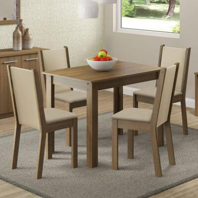 Conjunto Sala De Jantar Madesa Cíntia Mesa Tampo De Madeira Com 4 Cadeiras Rustic/Crema/Pérola Marrom