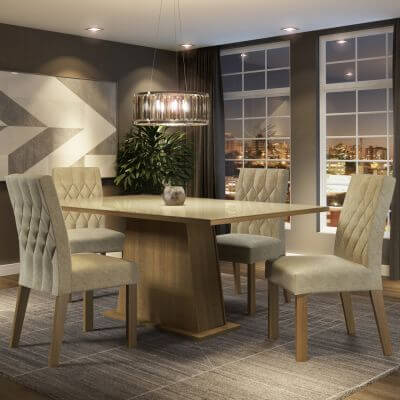 Conjunto Sala De Jantar Madesa Grazi Mesa Tampo De Vidro Com 4 Cadeiras Rustic/Crema/Imperial Marrom
