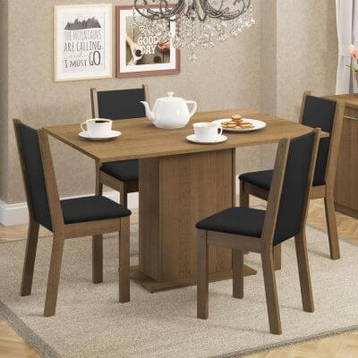 Conjunto Sala De Jantar Madesa Talita Mesa Tampo De Madeira Com 4 Cadeiras Rustic/Preto/Sintético Preto Marrom