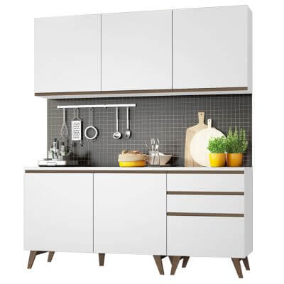 Cozinha Compacta Madesa Reims Com Balcão - 5 Portas 3 Gavetas Branco Branco