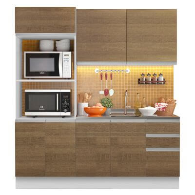 Cozinha Compacta Madesa 100% Mdf Acordes Glamy 2 Gavetas 8 Portas Rustic/Branco Marrom