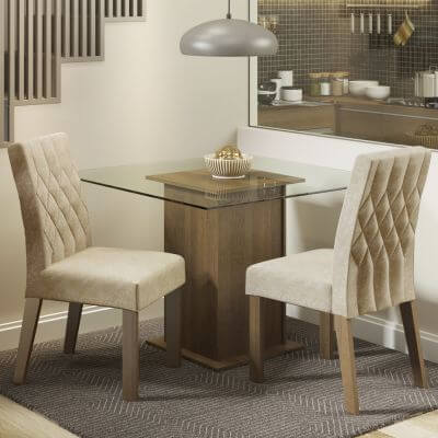 Conjunto Sala De Jantar Madesa Cassia Mesa Tampo De Vidro Com 2 Cadeiras Rustic/Imperial