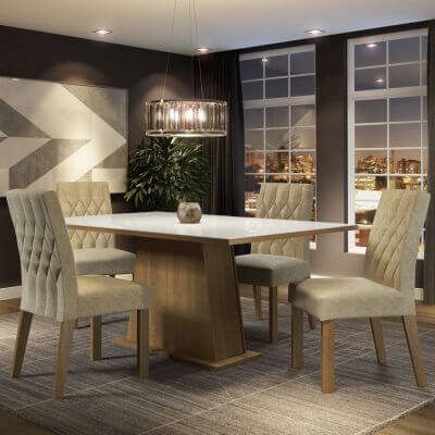 Conjunto Sala De Jantar Madesa Grazi Mesa Tampo De Vidro Com 4 Cadeiras Rustic/Branco/Imperial