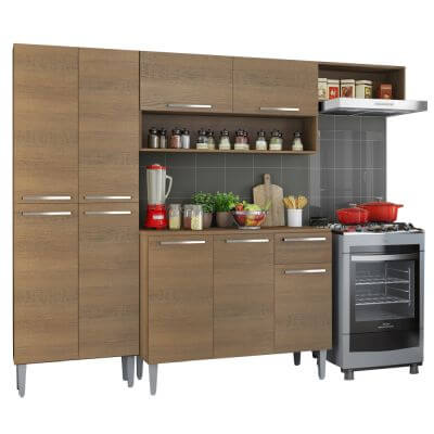 Cozinha Compacta Madesa Emilly Top Com Armário E Balcão Rustic Marrom