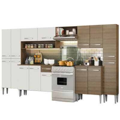 Cozinha Completa Madesa Emilly Joy Com Armário E Balcão 15 Portas 1 Gaveta Rustic/Branco Marrom