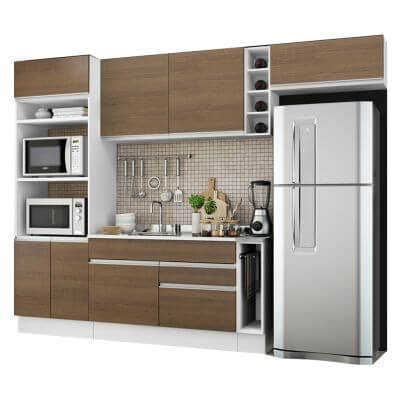Cozinha Completa Madesa Safira Com Armário E Balcão Branco/Rustic Marrom