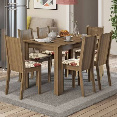 Conjunto Sala De Jantar Madesa Maris Mesa Tampo De Madeira Com 6 Cadeiras Rustic/Lírio Bege Marrom