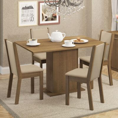 Conjunto Sala De Jantar Madesa Talita Mesa Tampo De Madeira Com 4 Cadeiras Rustic/Crema/Pérola Marrom