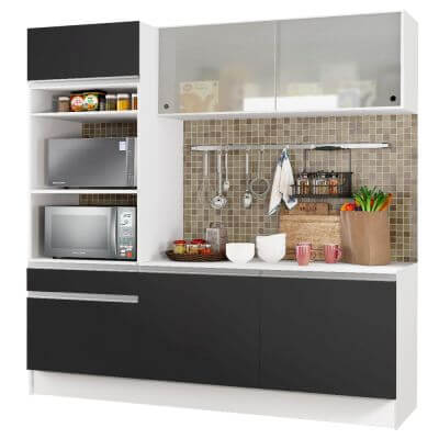 Cozinha Compacta Madesa Topazio Com Balcão E Tampo Branco/Preto Branco