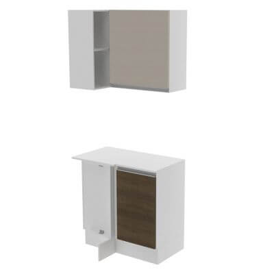 Kit Canto Reto Madesa Smart 2 Portas E Nicho Com Tampo Rustic/Crema/Branco Marrom