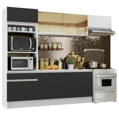 Cozinha Completa Madesa Diamante Com Armário, Balcão E Tampo Branco/Preto/Branco Branco