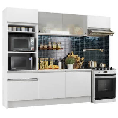 Cozinha Completa Madesa Topazio Com Armário, Balcão E Tampo Branco Branco