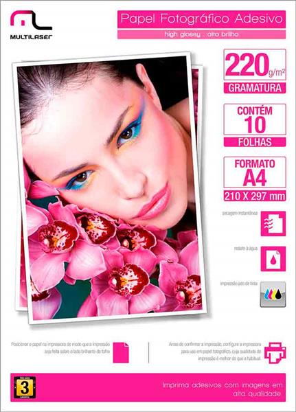 Papel Fotográfico Multilaser Adesivo 220Gm2 10 Fls A4 Pe001 Multilaser