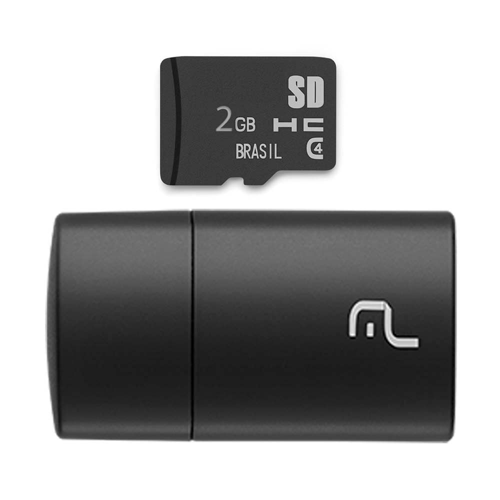 Kit 2 Em 1 Leitor Usb + Cartão De Memória Micro Sd Classe 4 2Gb Preto Multilaser - Mc159 Preto