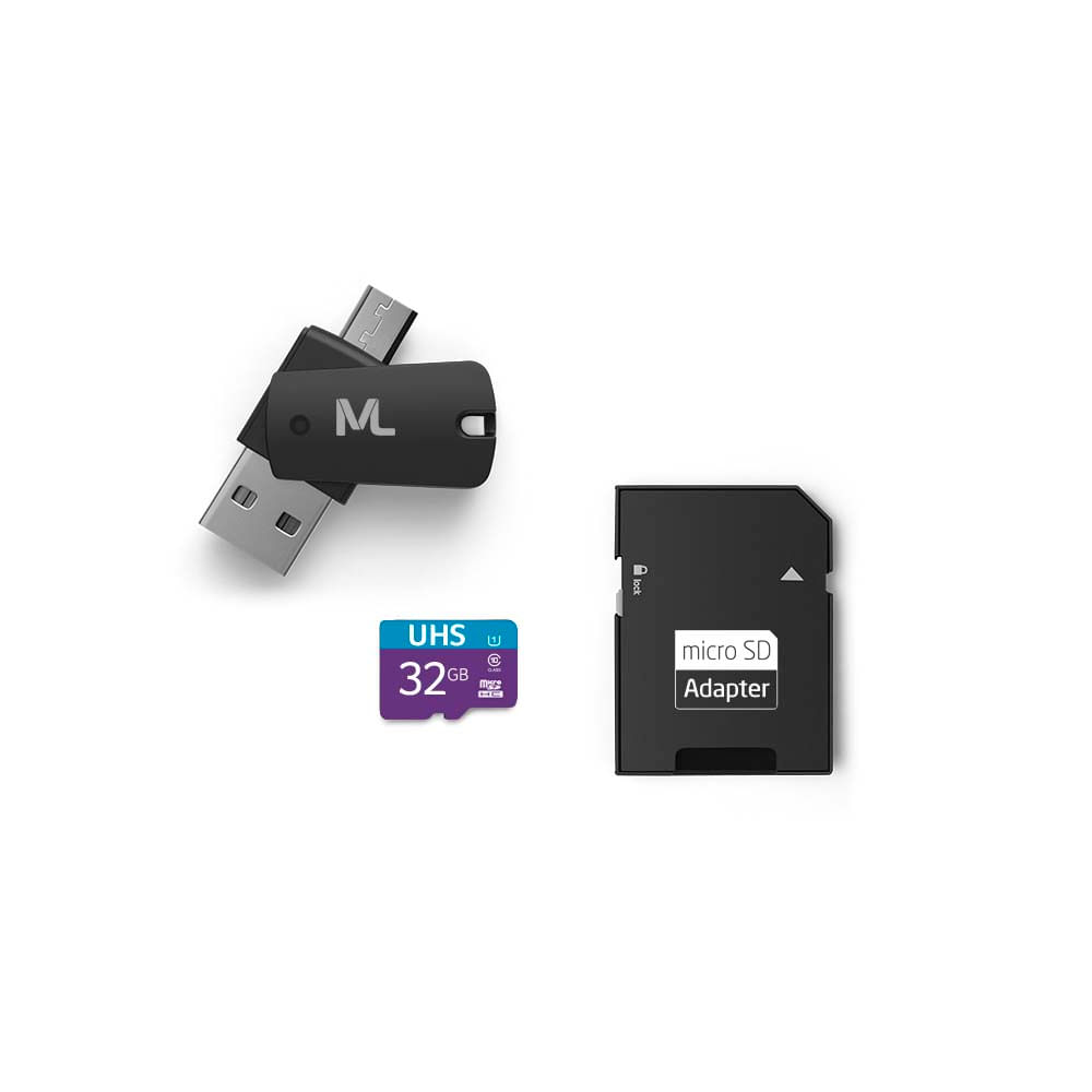 Kit 4 Em 1 Cartão De Memória Ultra High Speed-I + Adaptador Usb Dual Drive + Adaptador Sd 32Gb Até 80 Mb/S De Velocidade Multilaser - Mc151 Multilaser