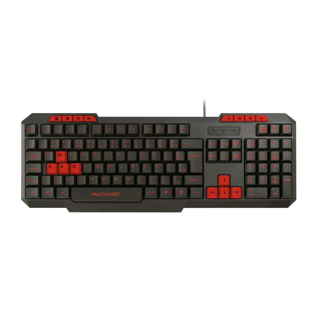 Teclado Gamer Multilaser Com Hotkeys Multimídia Slim Preto/Vermelho - Tc242