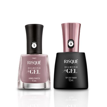 Kit Risqué Esmalte Diamond Gel Lavanda Francesa Cremoso + Top Coat Fixador 9,5Ml Kit_24616-0_24629-0