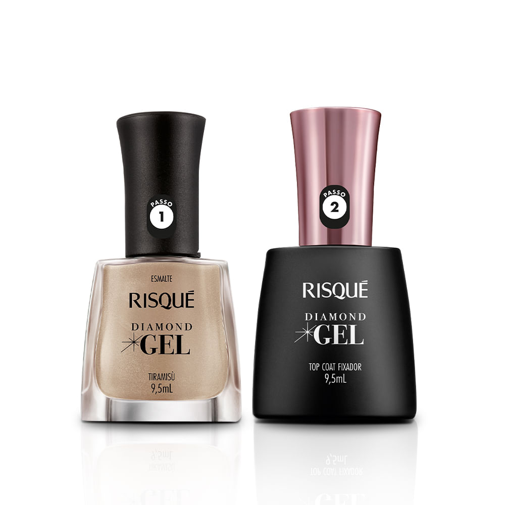 Kit Risqué Esmalte Diamond Gel Tiramisu Cremoso + Top Coat Fixador 9,5ml