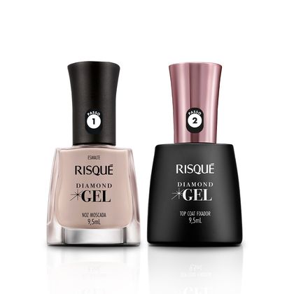 Kit Esmaltes Risqué Diamond Gel Noz Moscada Cremoso 9,5Ml + Top Coat Fixador Kit_24612-0_24629-0