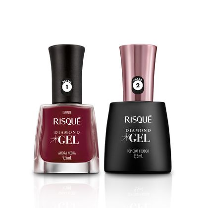 Kit Risqué Esmalte Diamond Gel Amora Negra Cremoso + Top Coat Fixador 9,5Ml Kit_24625-0_24629-0