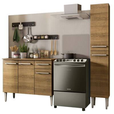 Cozinha Compacta Madesa Emilly Silver Com Balcão E Paneleiro Rustic Marrom