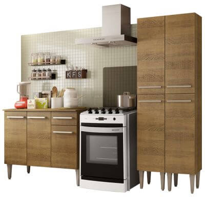 Cozinha Compacta Madesa Emilly Front Com Balcão E Paneleiro Rustic