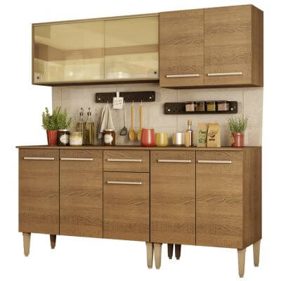 Cozinha Completa Madesa Emilly Drive Com Balcão E Armário Aéreo Reflex Rustic Marrom
