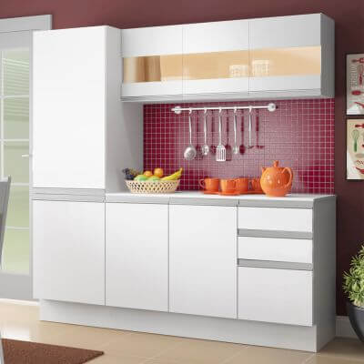 Cozinha Compacta 100% Mdf Madesa Smart 170 Cm Modulada Com Armário, Balcão E Tampo Branco Branco