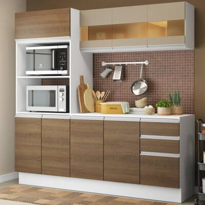 Cozinha Compacta 100% Mdf Madesa Smart 190 Cm Com Armário, Balcão E Tampo Branco/Rustic/Crema