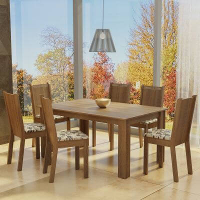 Conjunto Sala De Jantar Madesa Analu Mesa Tampo De Madeira Com 6 Cadeiras Rustic/Bege Marrom Marrom