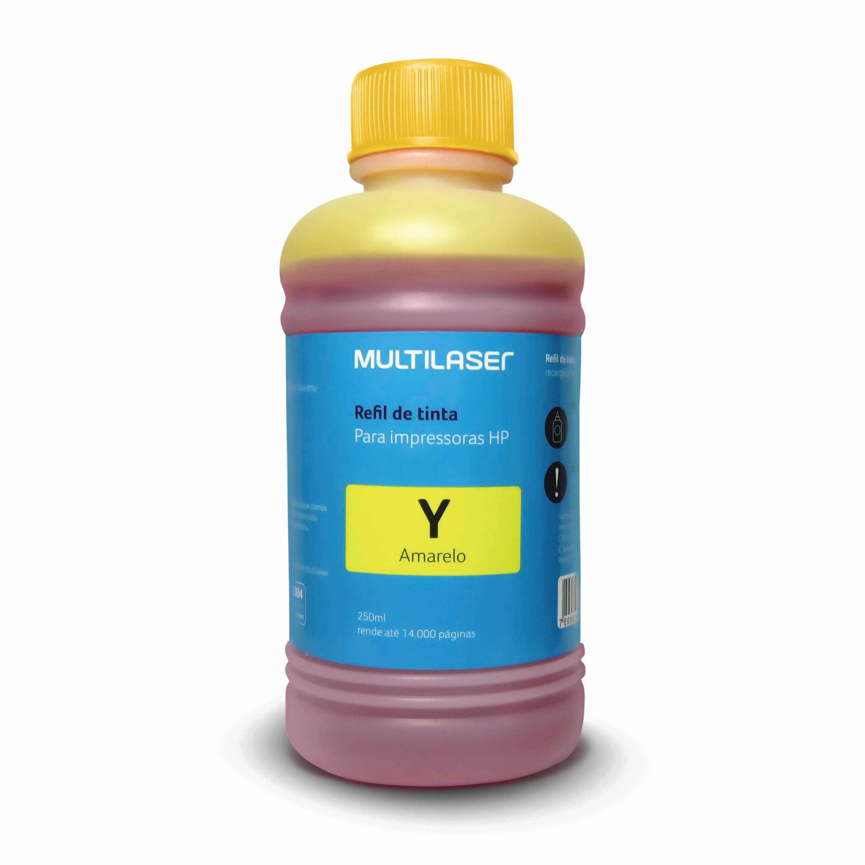 Refil De Tinta Para Cartucho Impressoras Hp 250ml Amarelo Multilaser - Rf012 Amarelo