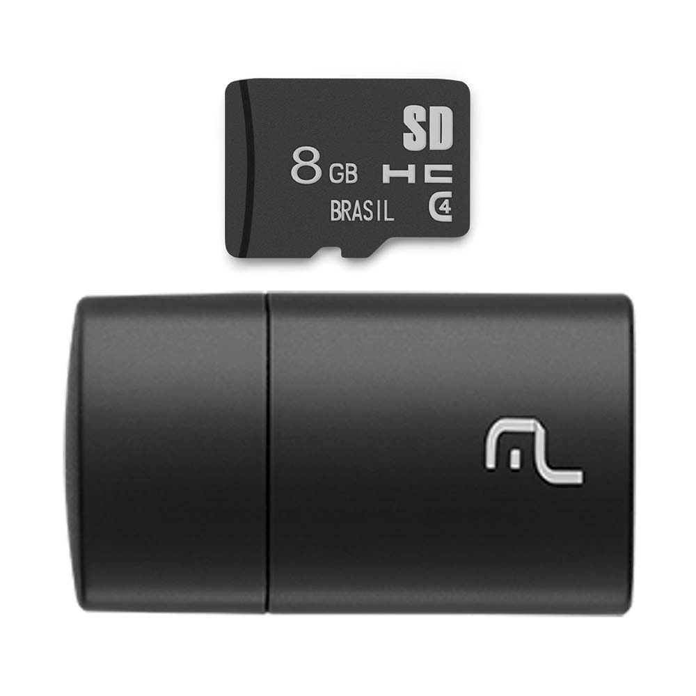 Pen Drive 2 Em 1 Leitor Usb + Cartão De Memória Classe 4 8Gb Preto Multilaser - Mc161 Preto