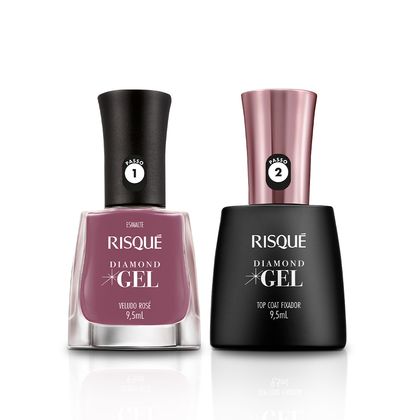 Kit Risqué Esmalte Diamond Gel Veludo Rosé Cremoso + Top Coat Fixador 9,5Ml Kit_24618-0_24629-0