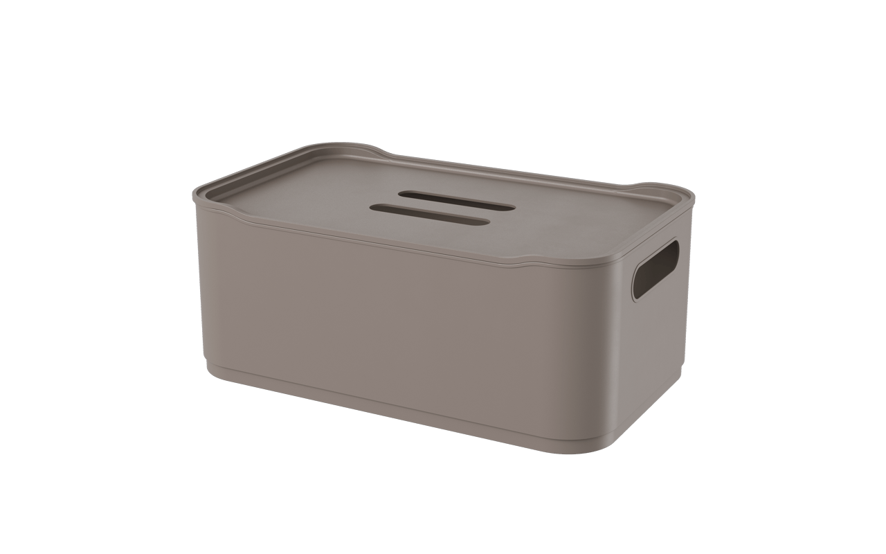 Cesta Grande Com Tampa Warm Gray Fit Coza 30,5 X 18,5 X 12,4 Cm Coza