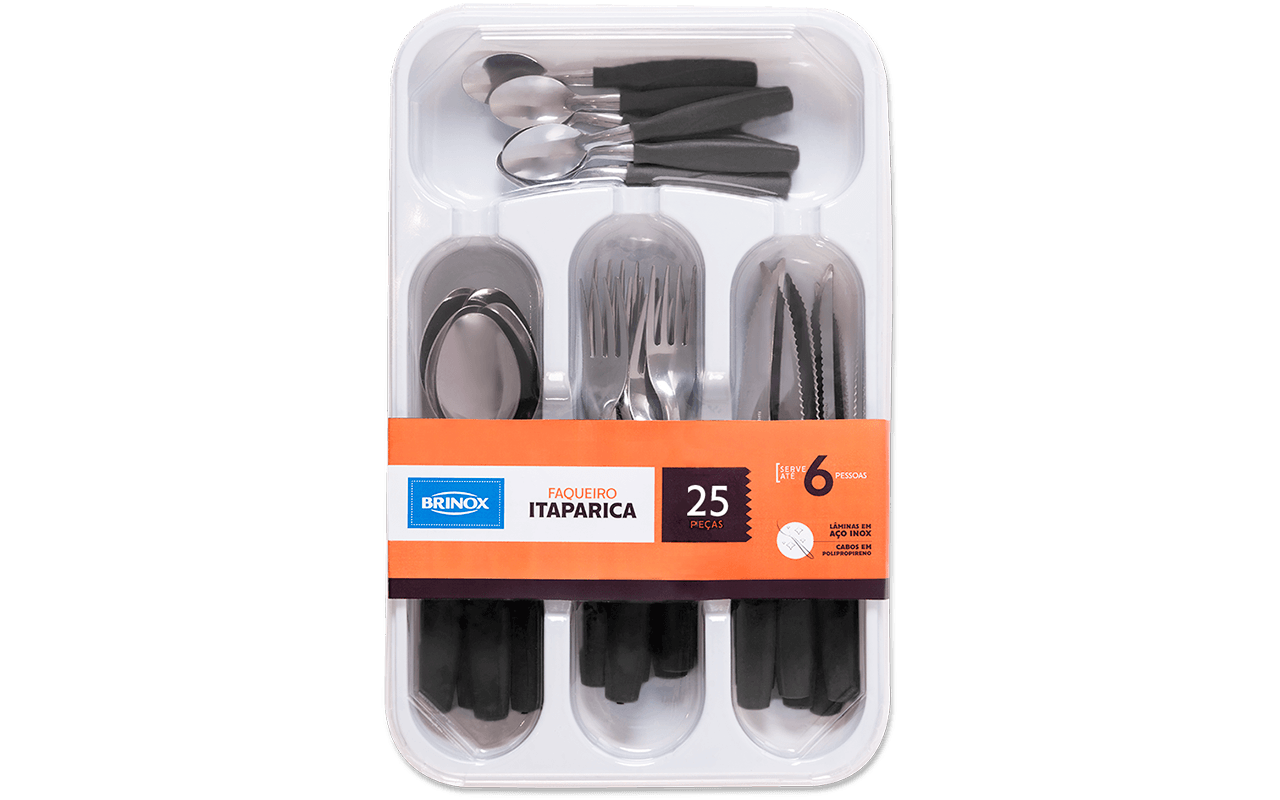 Faqueiro Itaparica 25 Peças Preto Brinox Preto