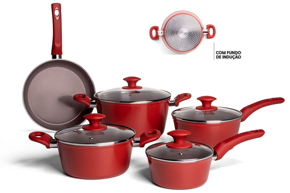 Jogo De Panelas 5 Peças Com Fundo De Indução Optima - Carmin - Brinox Inox