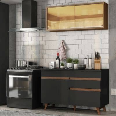 Cozinha Compacta Madesa Reims 120001 Com Armário E Balcão Preto/Rustic