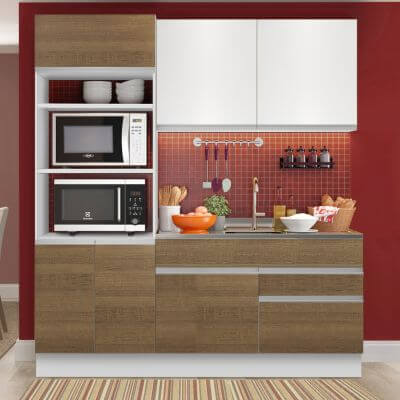Cozinha Compacta Madesa Lívia 6 Portas 2 Gavetas (Sem Tampo E Pia) Branco/Rustic/Branco Marrom