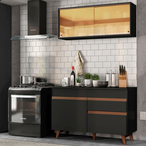 Cozinha Compacta Madesa Reims 120001 Com Armário E Balcão Preto Preto