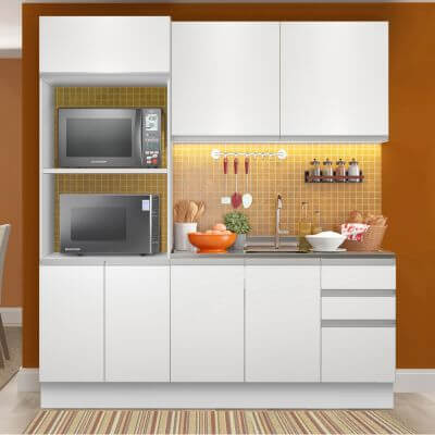 Cozinha Compacta Madesa 100% Mdf Acordes 2 Gavetas 8 Portas Branco Brilho Branco