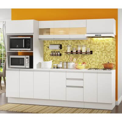 Cozinha Completa Compacta Madesa Smart Modulada Com Tampo E Balcão Branco Branco