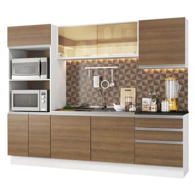 Cozinha Completa Madesa 100% Mdf Acordes Com Armário, Torre E Balcão (Sem Tampo E Pia) Branco/Rustic Marrom