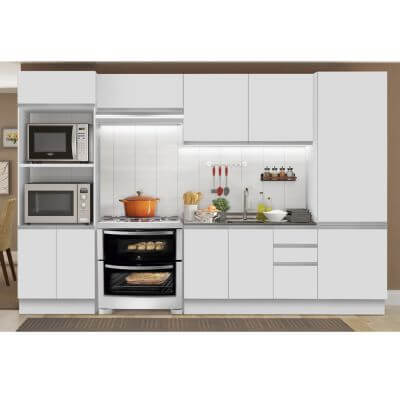 Cozinha Completa Madesa 100% Mdf Acordes 2 Gavetas 11 Portas Branco Brilho Branco